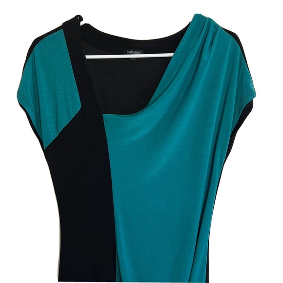 KOMAROV Dress Medium Color Block Jersey Knit Sheath Dress Asymmetric Ruched n11 - Picture 3 of 9